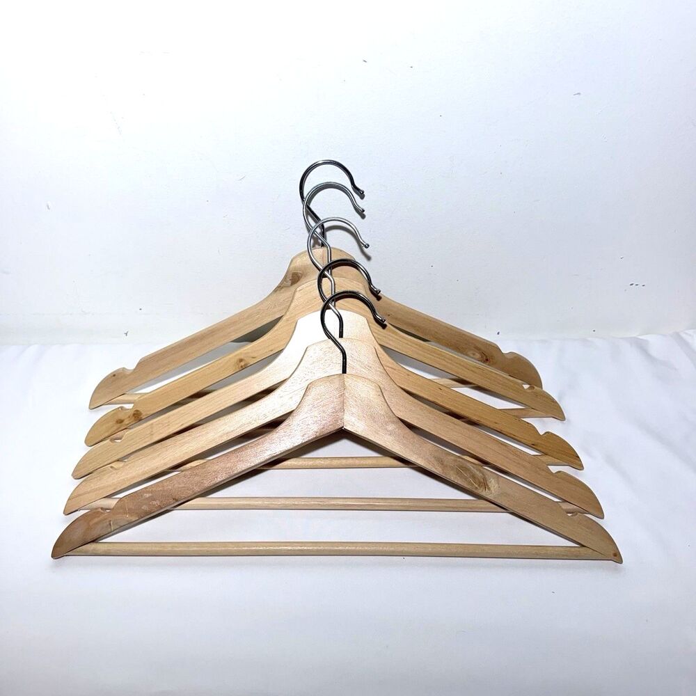Natural Maple Wood Hangers 5 Pack Closet Clothing Storage Organizer